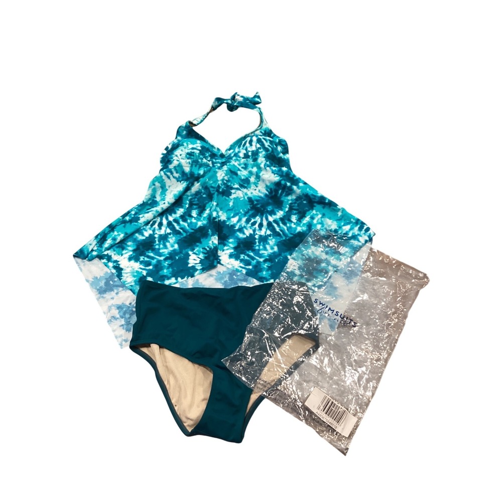 Kim Gravel x Swimsuits For All Blue Tie Dye Handkerchief Tankini Set Size 8